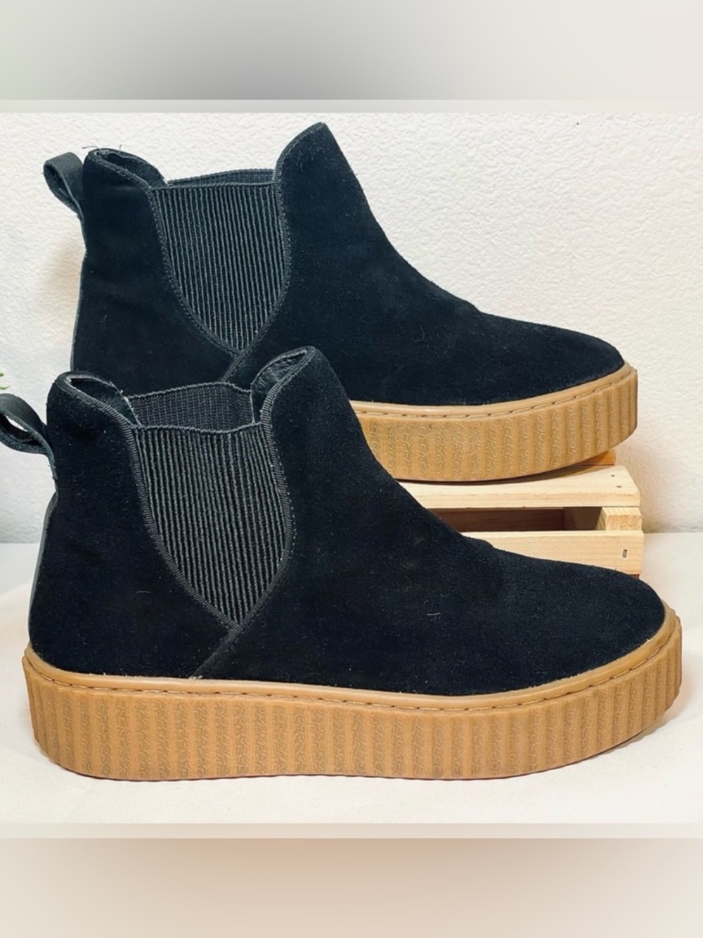 💥3/$50 J/Slides “Rollie” Genuine Suede Ankle Boots Beige Rubber Platform Soles